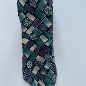 Christian Dior ,Geometric Patterned Tie in Green and Purple